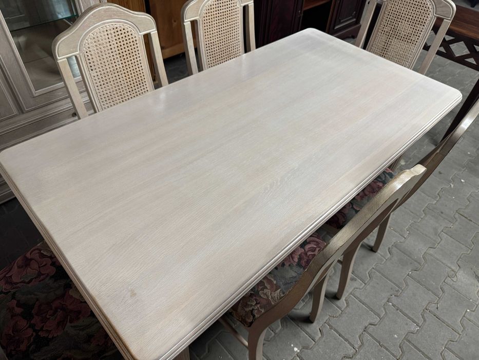 Stół drewniany zestaw stół i krzesła w stylu prowansalskim ecru