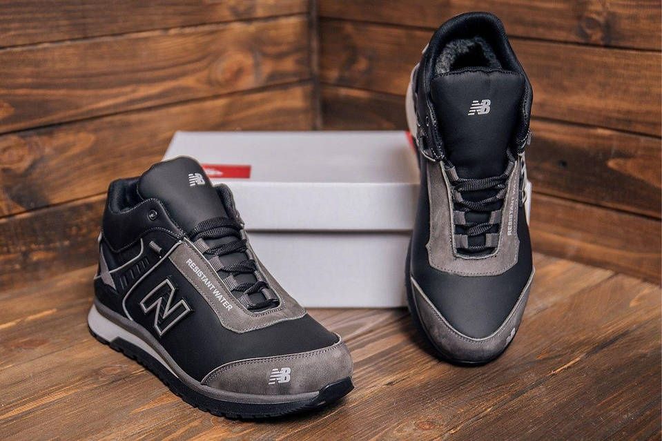Чоловічі зимові черевики New balance мужские кожаные кроссовки Чорні ш