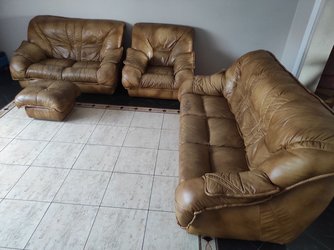 Komplet wypoczynkowy sofa skórzana 3+2+1