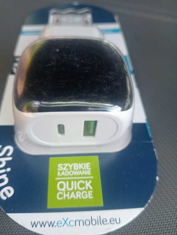 Trzy eXc ładowarki sieciowe SHINE 1xUSBA QC + 1xUSBC PD 20W