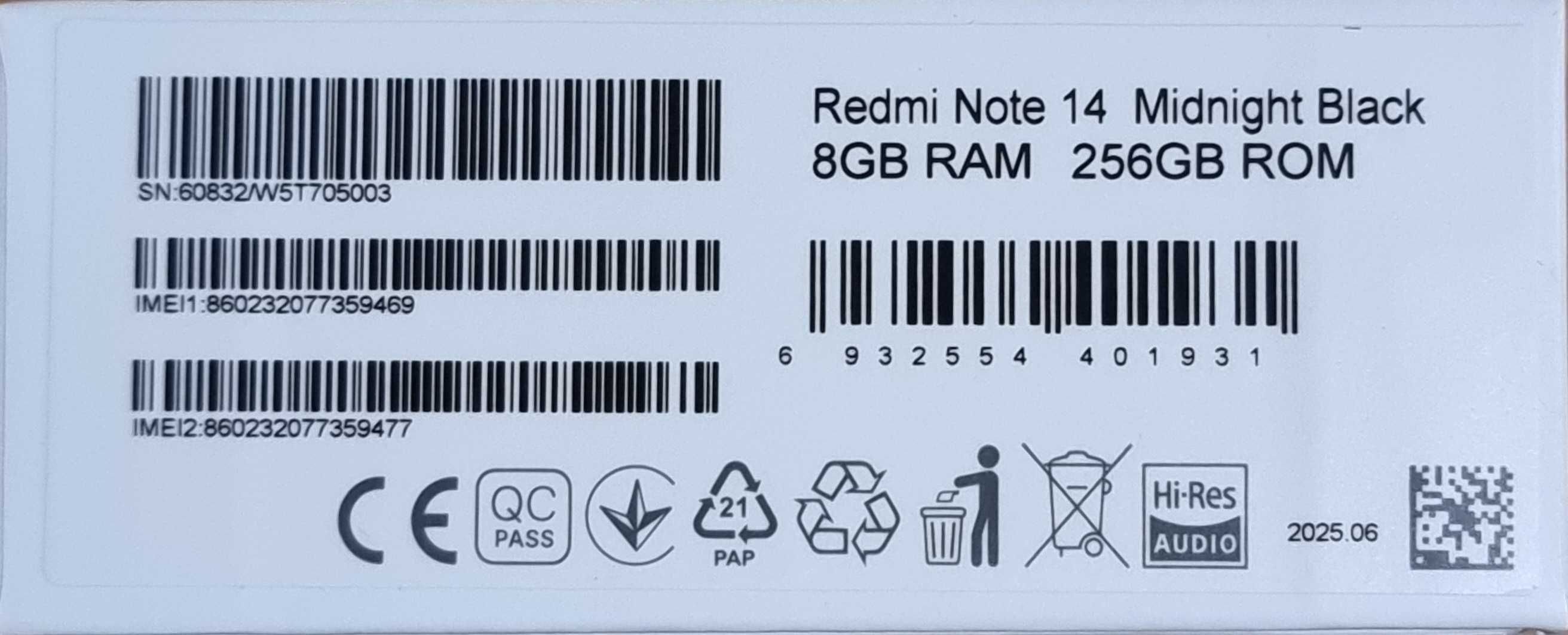 Xiaomi Redmi Note 14 4G 8/256GB AMOLED NFC Black nowy gwarancja