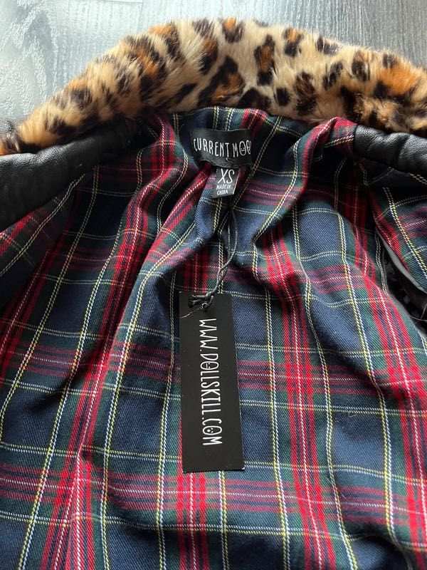 Dolls kill dollskill kurtka ekoskóra ramoneska z futerkiem w panterkę