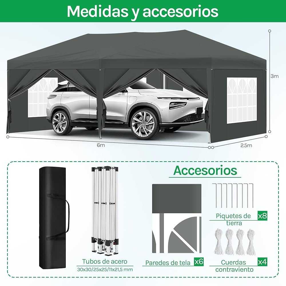 Tendas 6x3 dobráveis +6 laterais e pesos. Feiras, campismo, garagem.