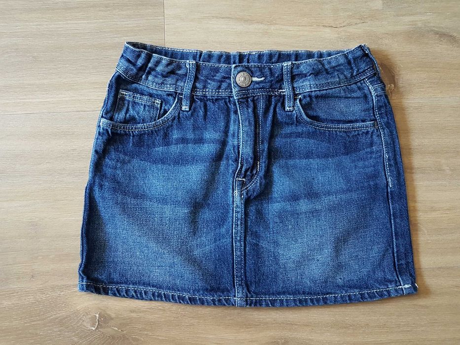 H&M szara jeansowa bawełniana spódniczka mini r. 128 regulacja w pasie