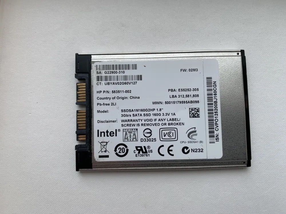 Hdd 160 gb micro sata SSD 1.8 Intel 3.3v 1amp