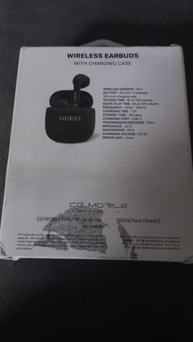 Słuchawki Guess GUTWSJ14ESGK bezprzewodowe dokanałowe Nowe