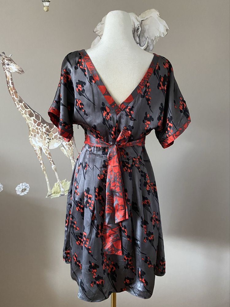 Jedwabna okazjonalna sukienka w wiśnie kimono japoński styl jedwab