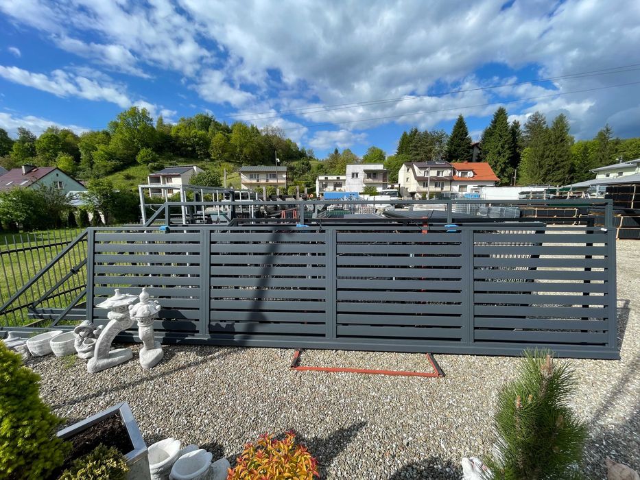 Brama przesuwna RAL 7016 6x1,43m ceowniki ALU, opcja montaż, transport