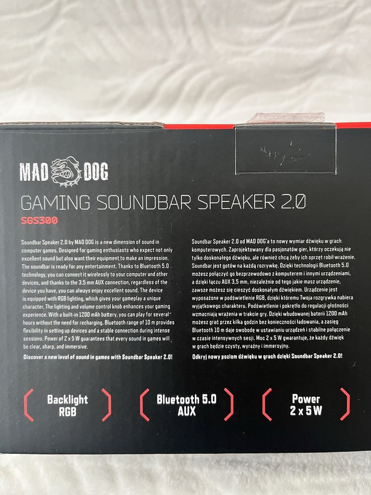 Głośnik Mad Dog Gaming Soundbar 2.0 (model SGS300