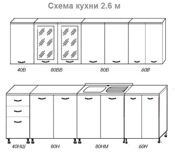 Кухня 2 м, 2,6 м бюджетна кухня, В НАЛИЧИИ