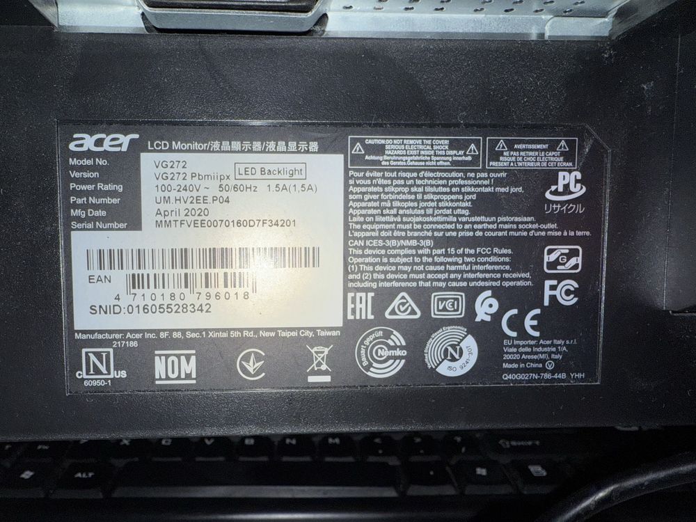 Monitor Acer Nitro VG272 27” uszkodzony