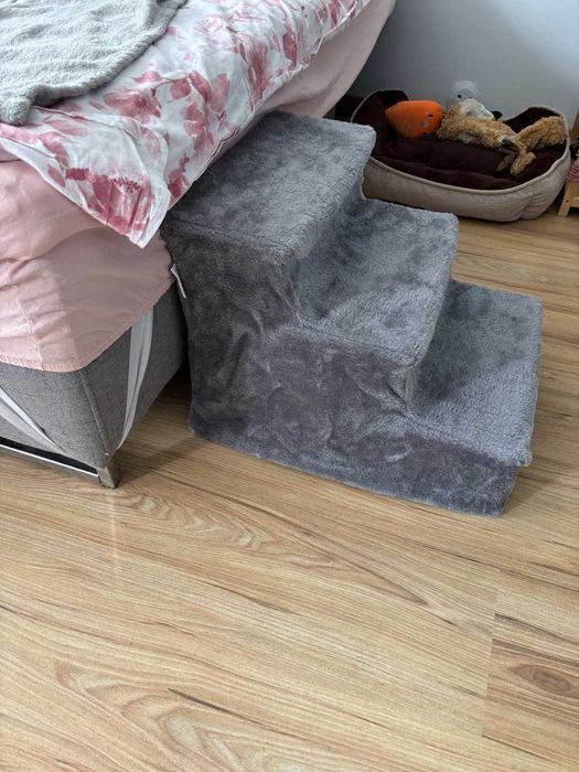 NOWE Schody Dla Psa Kota 3 Stopnie Szare Pluszowe Schodki - HIT