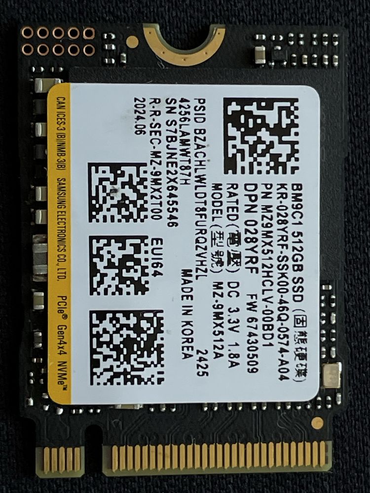 Ssd m2 2230 NVMe Samsung BM9C1 512gb Gen 4x4