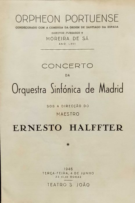 Programa Teatro S. João 1946 Ernesto Halffter