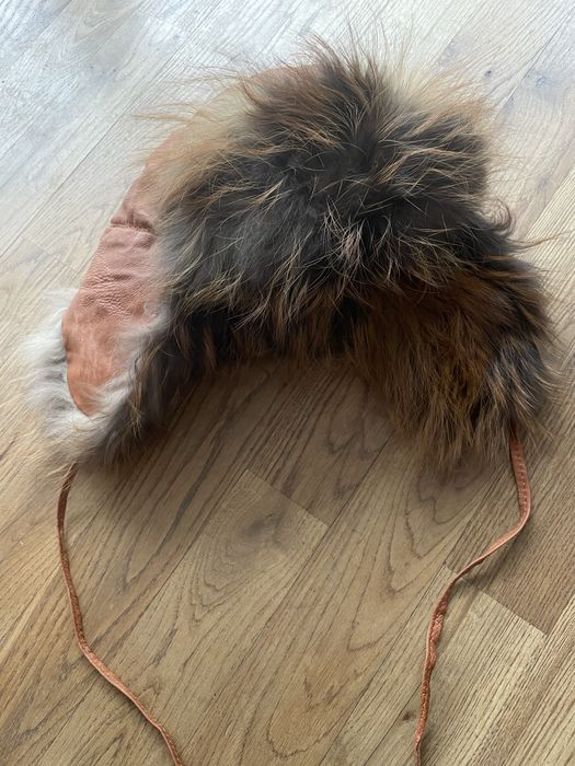 Czapka uszanka z lisa obwód 58 cm lis naturalny