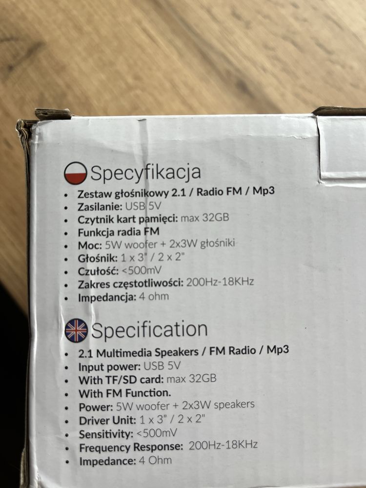 Głosniki 2.1 radio usb bluetooth