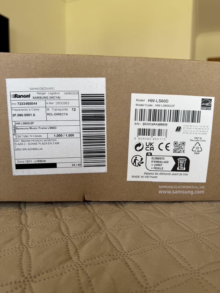 Soundbar Samsung Music Frame HW-LS60D – Novo, nunca usado