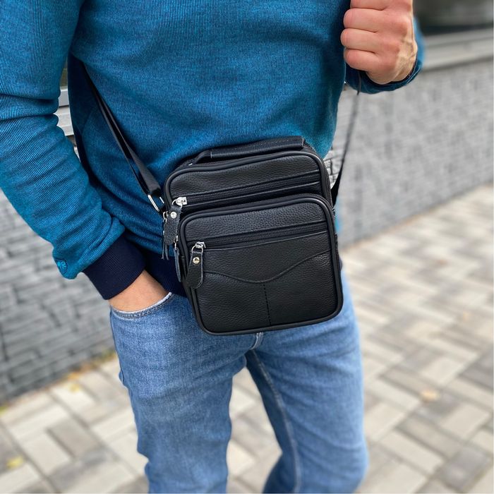Чорна сумка для чоловіка шкіряна барсетка Gentalman base