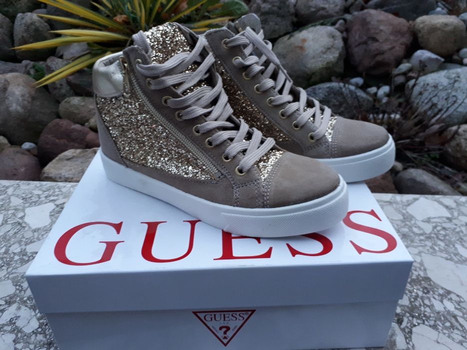 Nowe guess sneakersy beż brokat botki 37