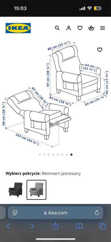 Fotel rozkladany rozsuwany ikea muren szary
