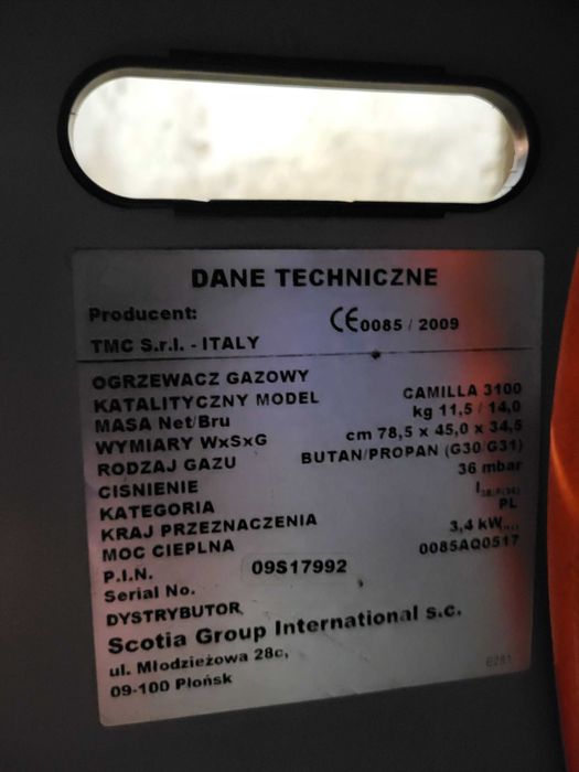 Piecyk gazowy katalityczny na  butlę Kamila 3100