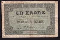 Norwegia, banknot 1 korona 1917 - st. 4/5