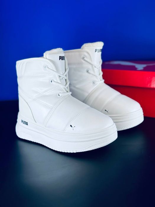 Дутики Puma Ultra White / Кожаные дутики белые Пума / Дутиши білі Пума