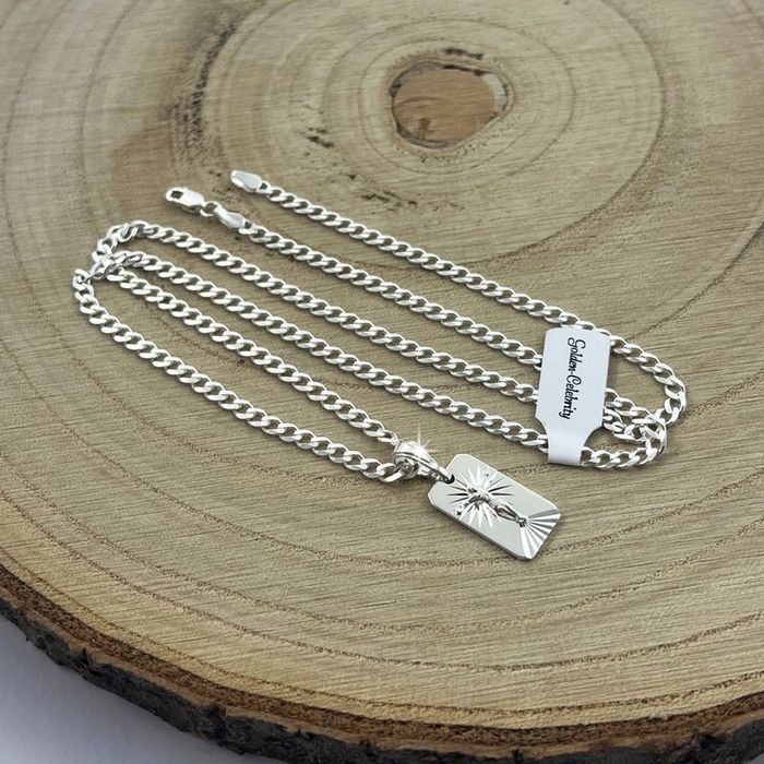 Srebrny Łańcuszek Komunijny Naszyjnik Pancerka + Medalik Jezus 925 + G