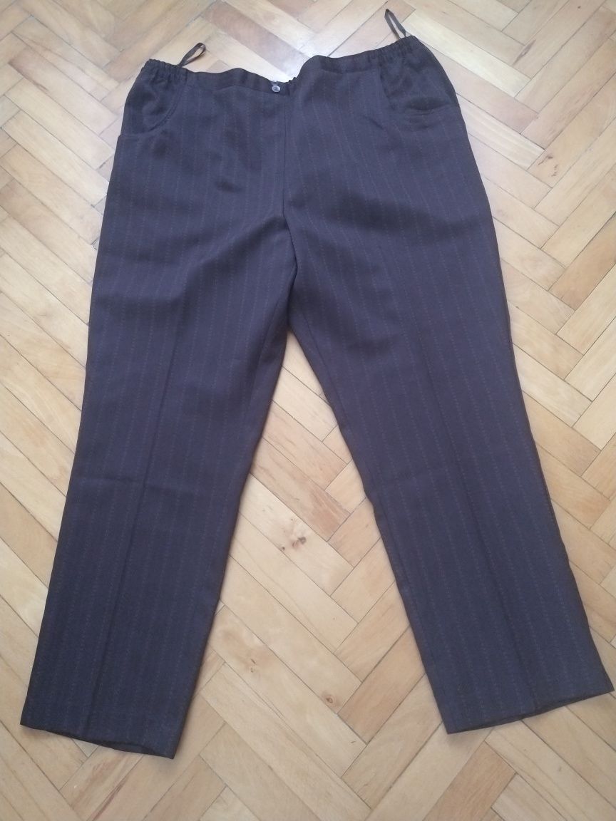 Spodnie damskie  duże Specjał collection brąz w paski