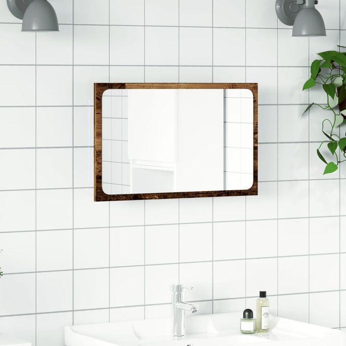 vidaXL Lustro łazienkowe z LED, stare drewno, 60x8,5x38 cm