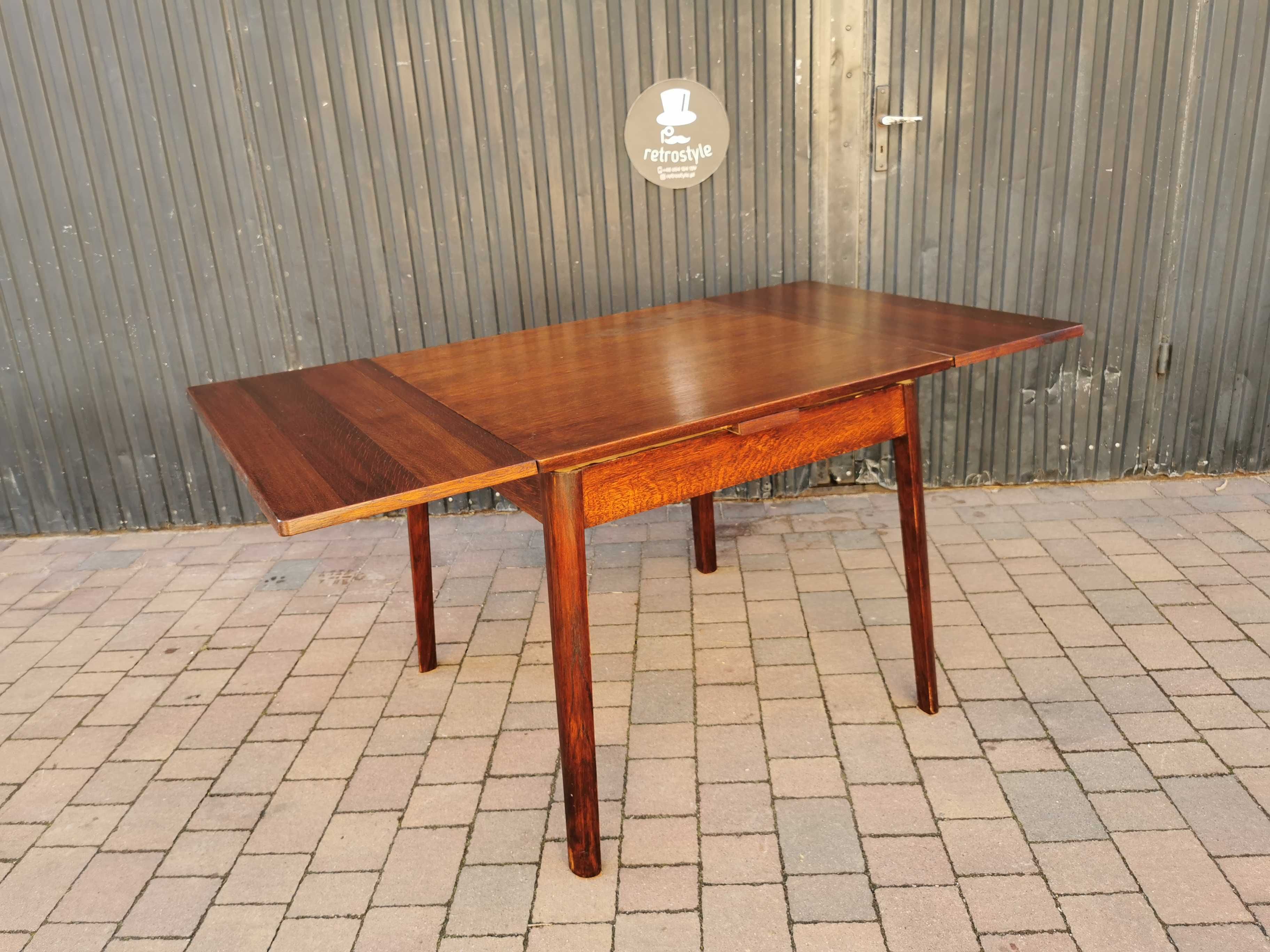 Stół dębowy rozkładany INTEREIR Praha,  Czechosłowacja '60 Design, PRL