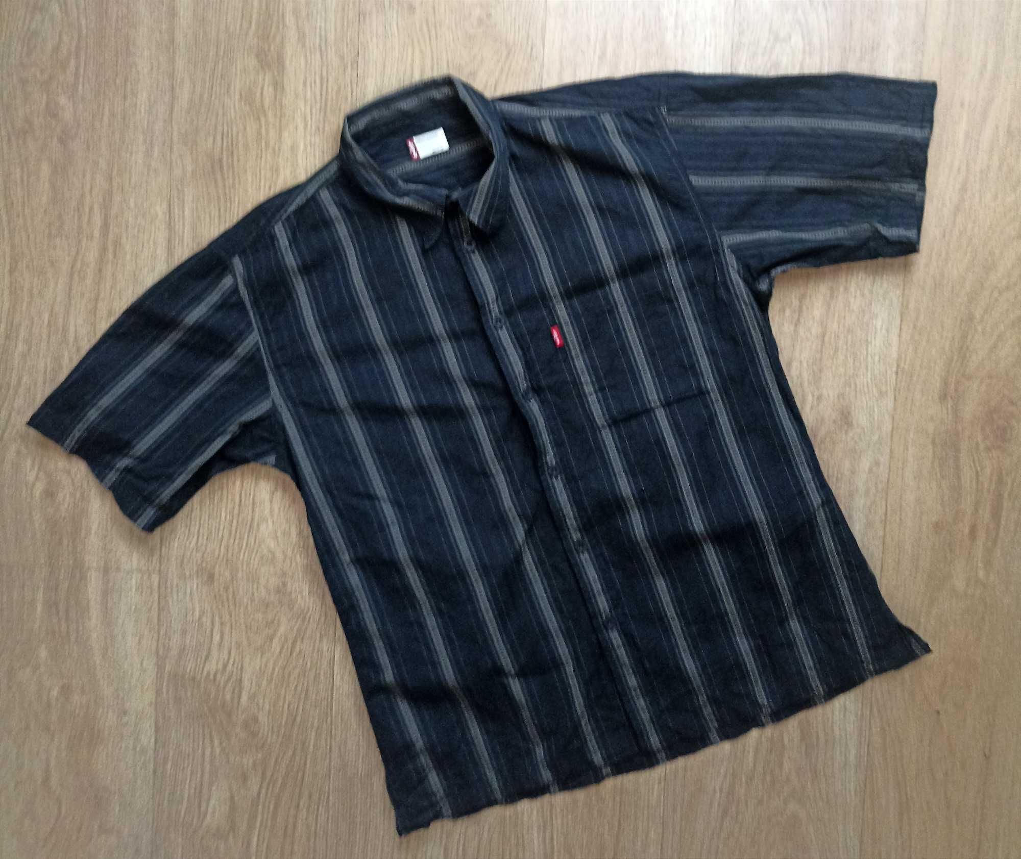 Levi's czarna koszula na krótki rękaw w beżowe paski XL
