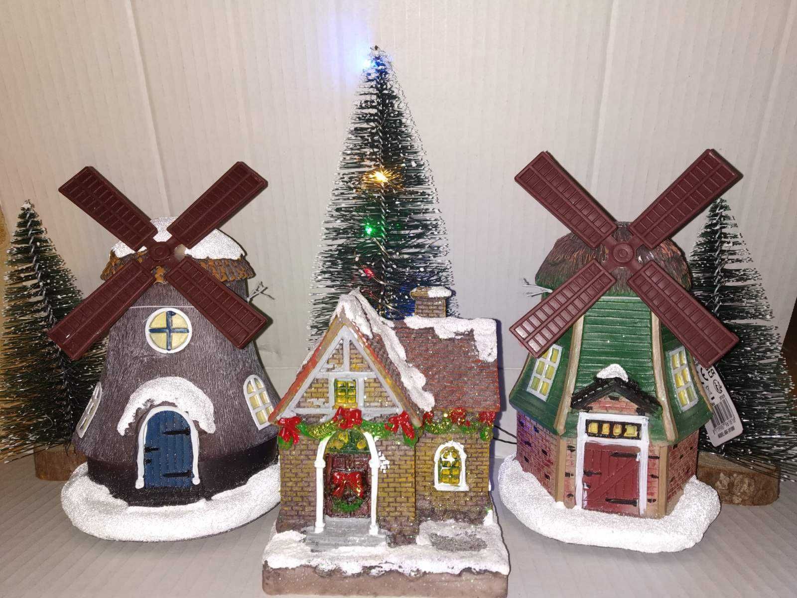 Рождественский новогодний декор для деревни елки домик мельница