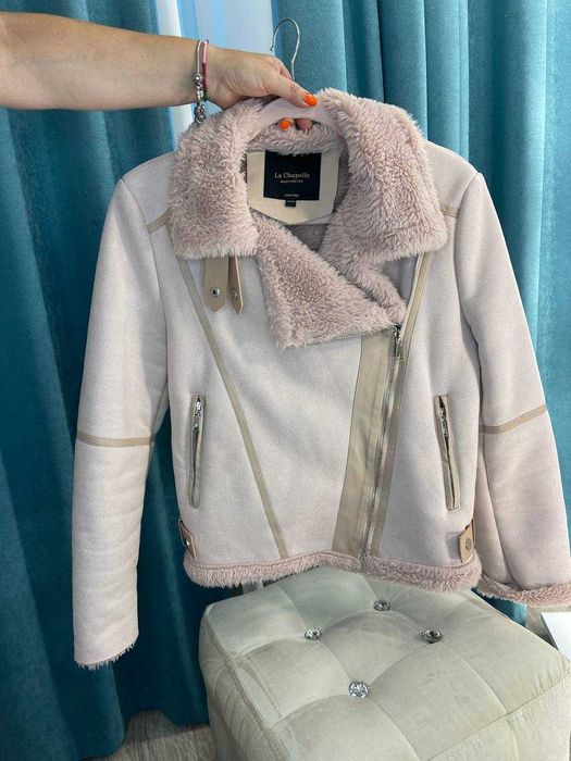 Женская розовая дубленка S,L Жіноча куртка,дублянка рожева стильна