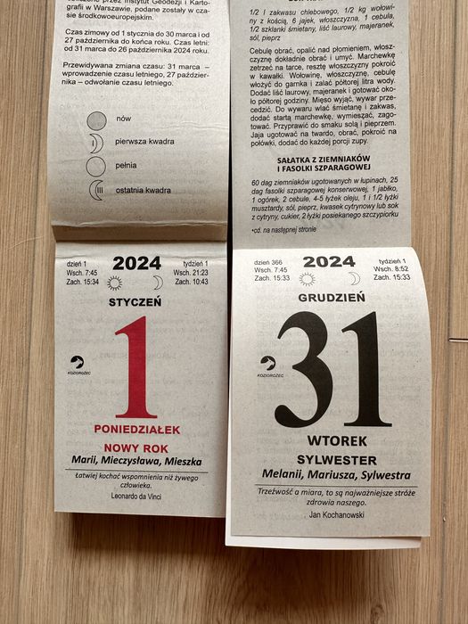 Kartka z kalendarza zderzaka 2024 rok