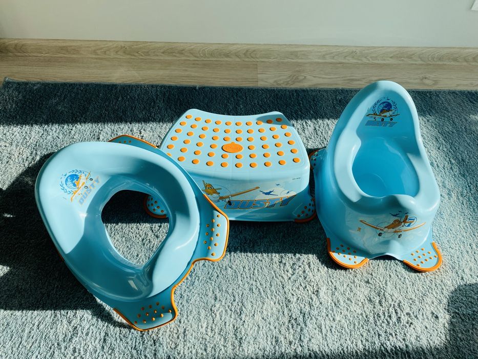 Disney Dusty Zestaw: nocnik, schodek, podkładka Niebieski Stan bdb