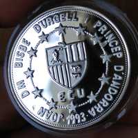Андорра 10 динар 1993 святой Георгий серебро 925 31,5гр. Срібло монета