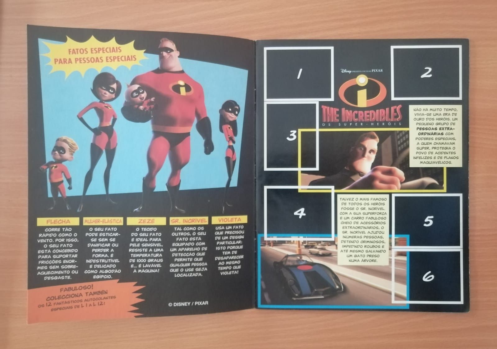 Caderneta cromos dos Incredibles os super heróis da Disney Pixar vazia