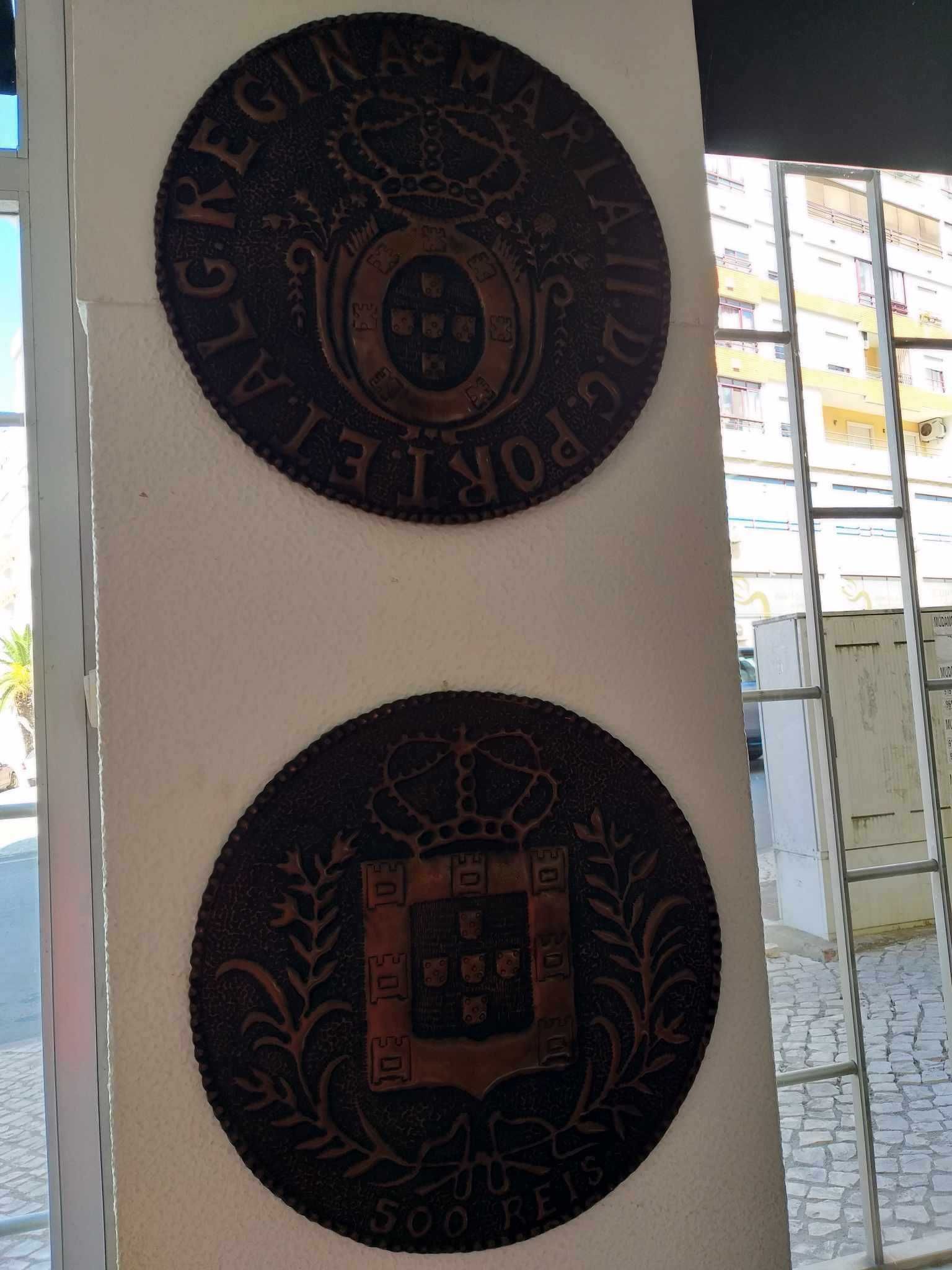 Quadro Moeda Diametro 50 cm Replica Maluco 500 Reis Latão Monarquia