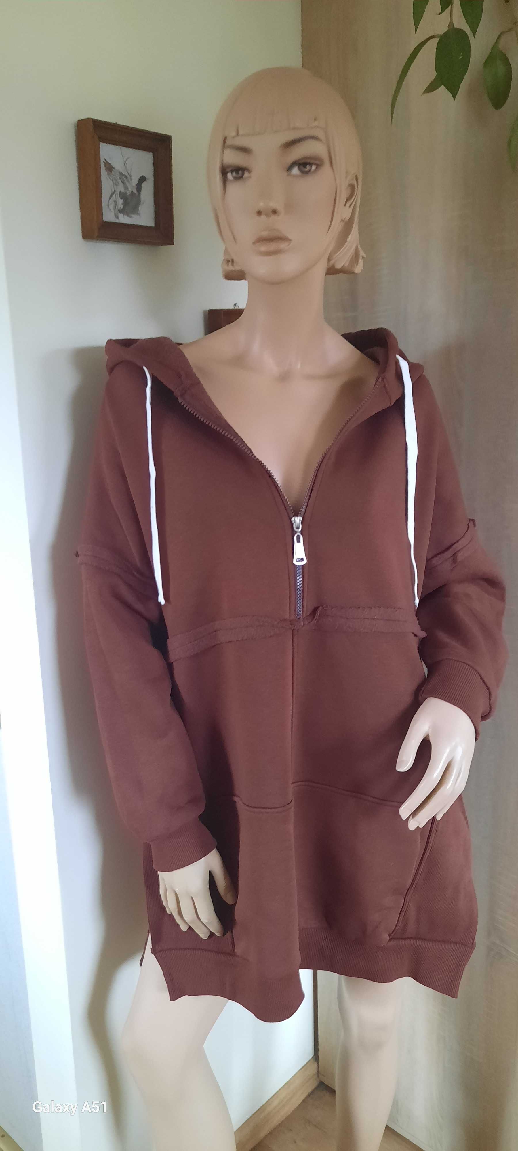 Bluza oversize rozcięcia po bokach kaptur
