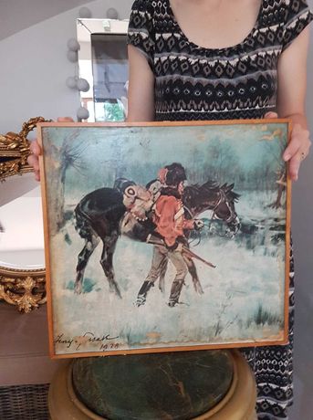Obraz będący reprodukcją Jerzy Kossak "Huzar z koniem" 44 x 42 cm
