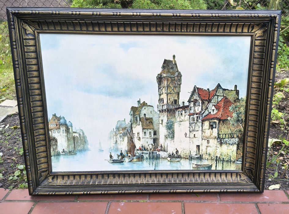 Obraz reprodukcja Kanał w Dordrecht niemieckiego pejzażysty L.Hermanna