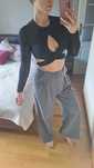 Crop top impreza czarny długi rękaw S shein