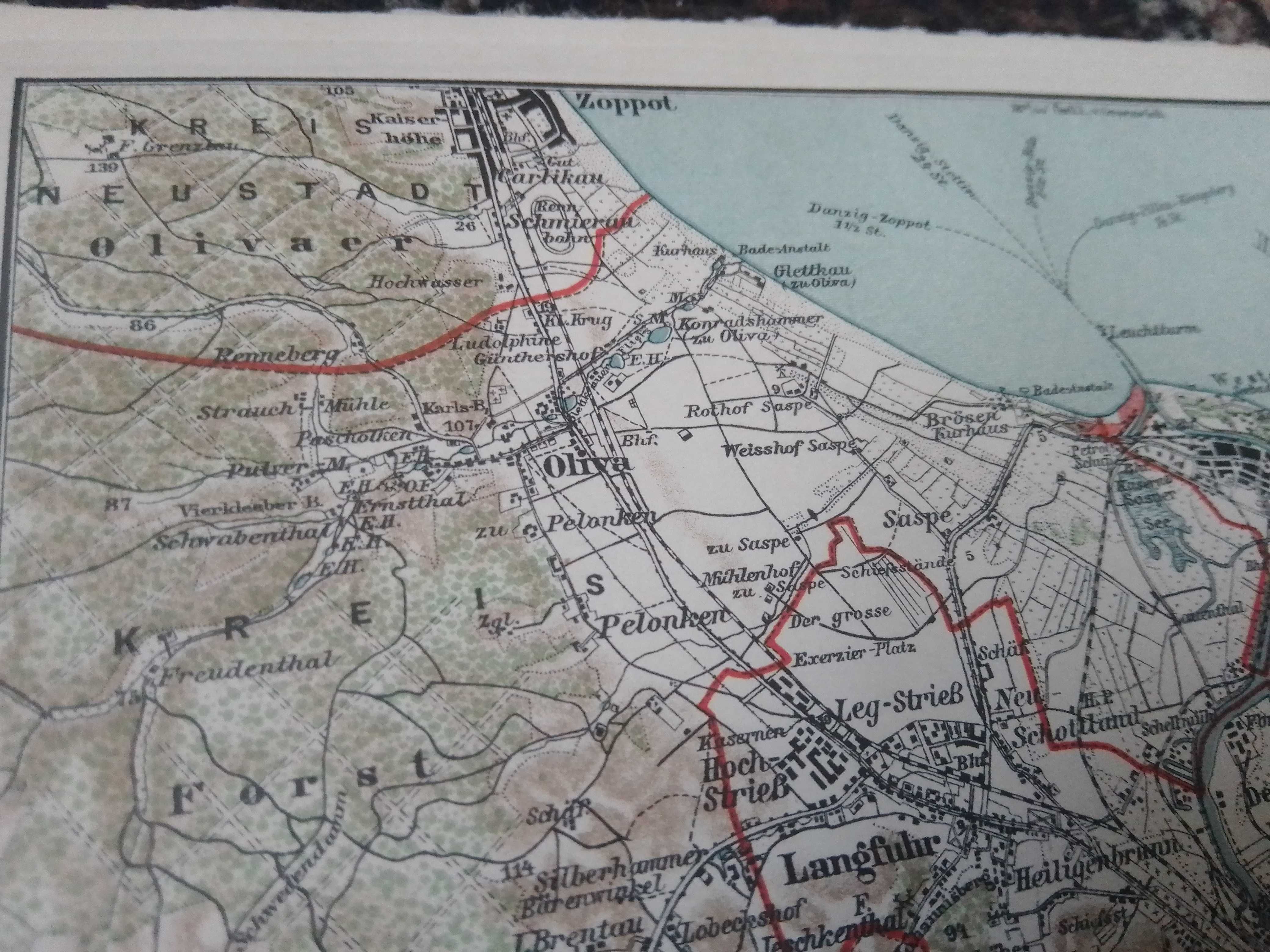 Gdańsk i okolice  stara XIX w. mapa