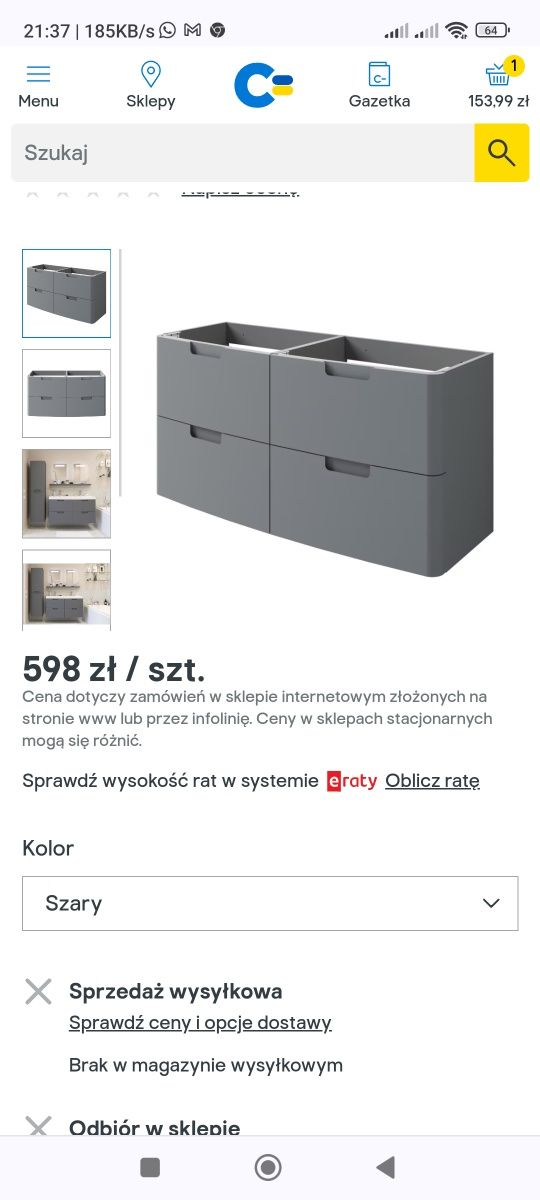 Szafka umywalka podwójna 120cm słupek