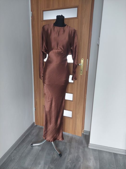 Maxi sukienka satynowa kimono na wesele imprezę okazjonalna asos M