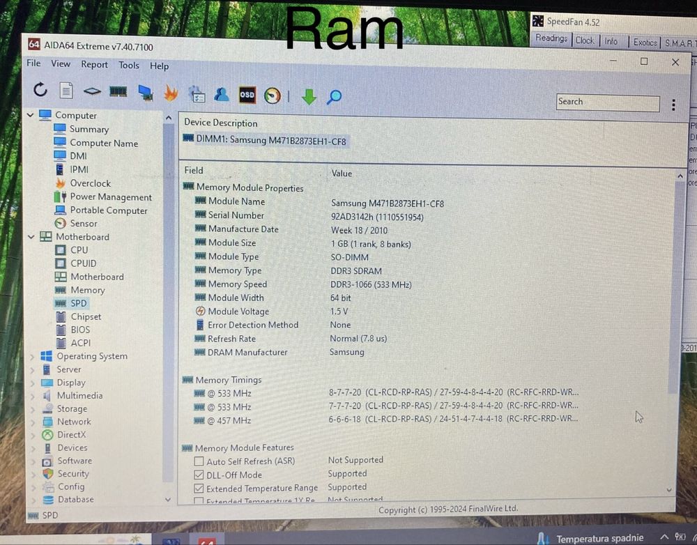 Pamięć RAM SO-DIMM DDR3 1Gb 1066 MHz Samsung M471B2873EH1-CF8