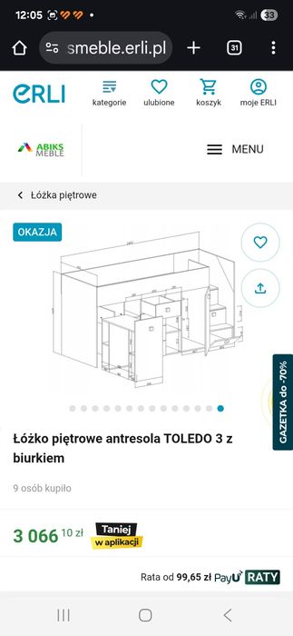 Meble dziecięce TOLEDO z łóżkiem na antresoli i biurkiem