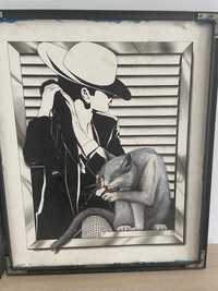 obraz plakat kobieta z kotem