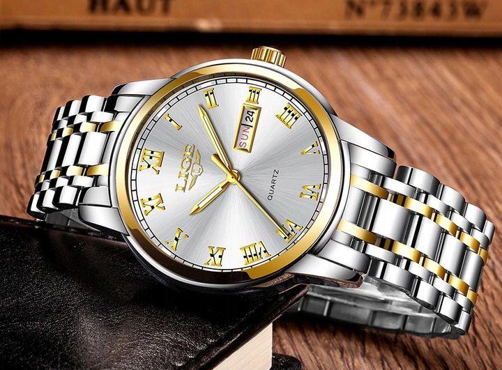 Zegarek Męski Lige Klasyczny Elegancki Stalowy Datownik 3 Kolory + Pud